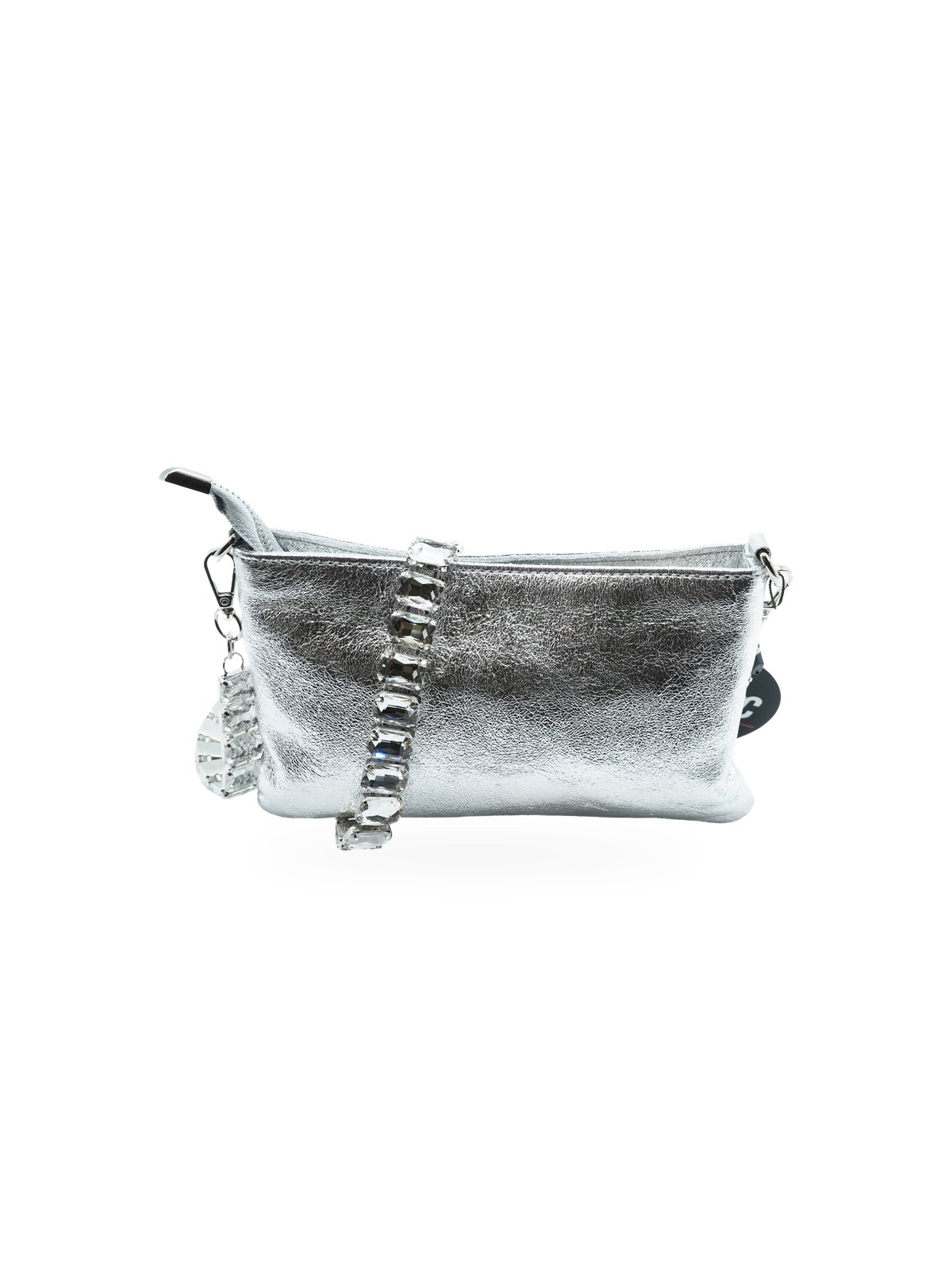 MBRC Borsa Tracolla Laminata Strass Argento Donna Cerimonia