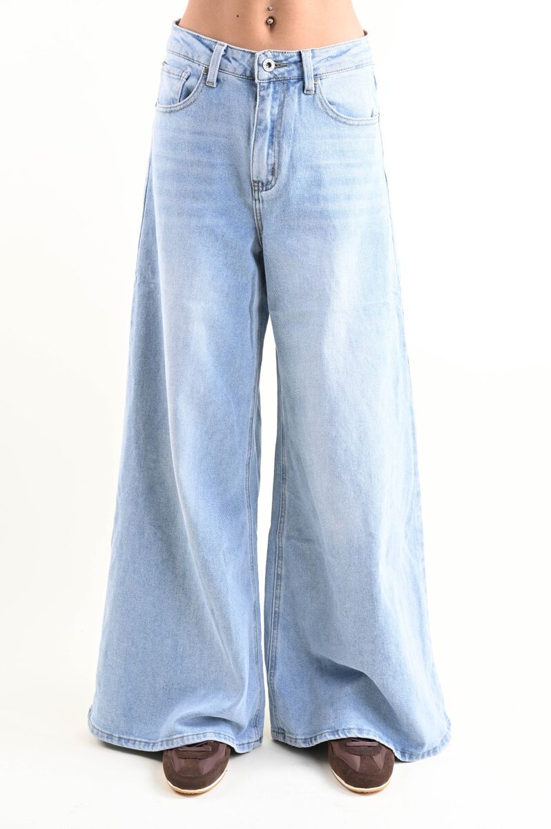 Jeans Donna Wide-Leg a Vita Alta Lavaggio Chiaro – Myastreet O172251-06