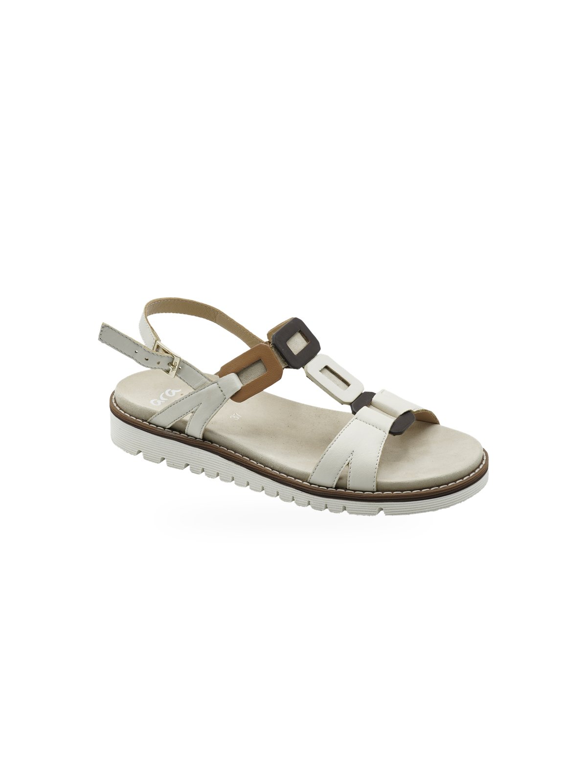 ARA Sandalo Estivo Donna in Pelle Crema con Fibbie Crema e Bianco