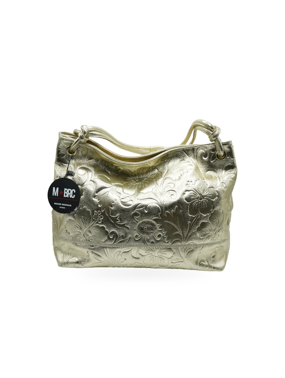 Massimo Braccialini Borsa Oro Stampa Fiorata in Pelle